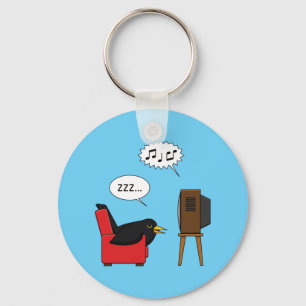 Blackbird Sleeping in Front of the TV Comic Key Ring