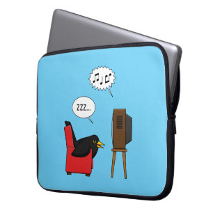 Blackbird Sleeping in Front of the TV Comic Laptop Sleeve