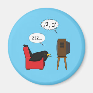 Blackbird Sleeping in Front of the TV Comic Magnet