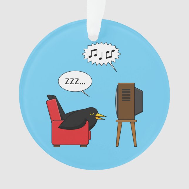 Blackbird Sleeping in Front of the TV Comic Ornament (Front)
