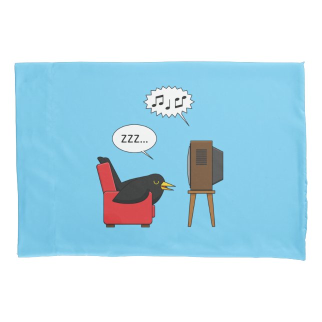 Blackbird Sleeping in Front of the TV Comic Pillowcase (Front)