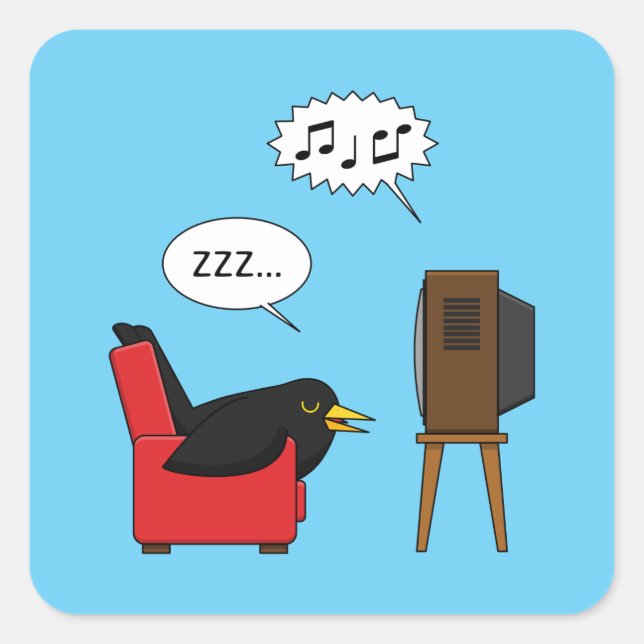 Blackbird Sleeping in Front of the TV Comic Square Sticker (Front)