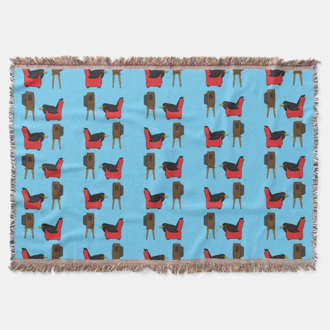 Blackbird Sleeping in Front of the TV Comic Throw Blanket (Front)