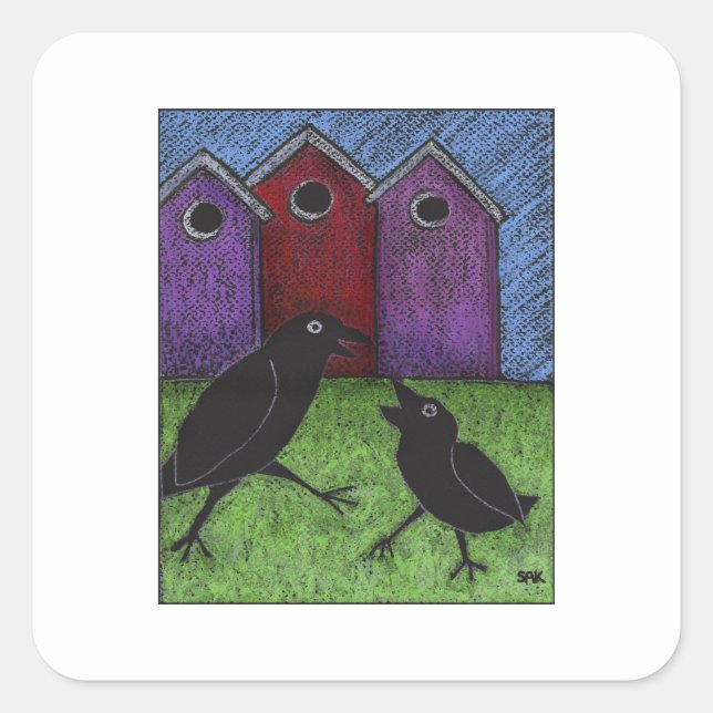 Blackbirds Playing Square Sticker (Front)
