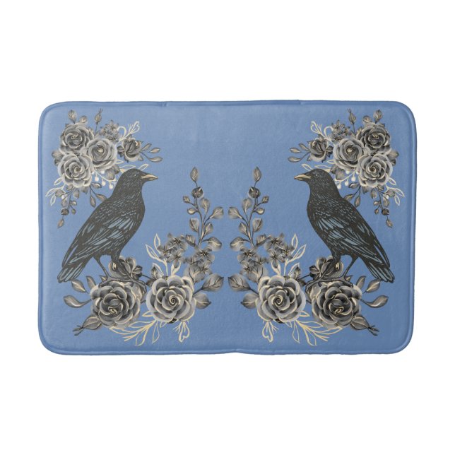 Blackbirds Raven or Crow With Roses Bath Mat (Front)