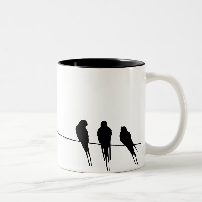 Blackbirds Silhouette on Wire Two-Tone Coffee Mug (Right)