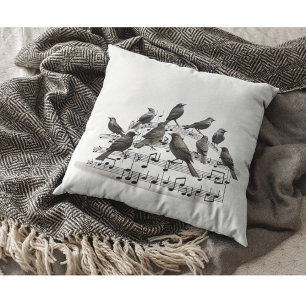 blackbirds sitting on a musical composition 3d  cushion