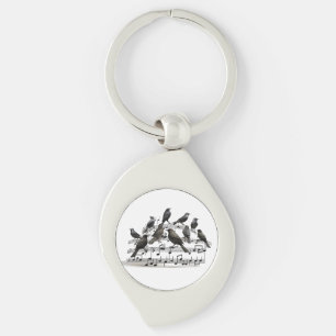 blackbirds sitting on a musical composition 3d  key ring