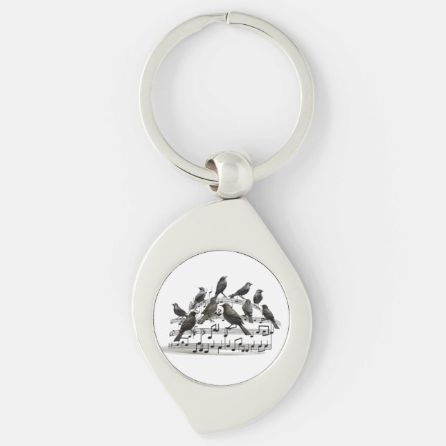 blackbirds sitting on a musical composition 3d  key ring (Front)