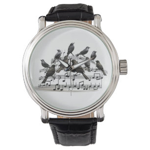 blackbirds sitting on a musical composition 3d  watch