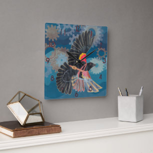 Blackbird's Time to Arise Square Wall Clock