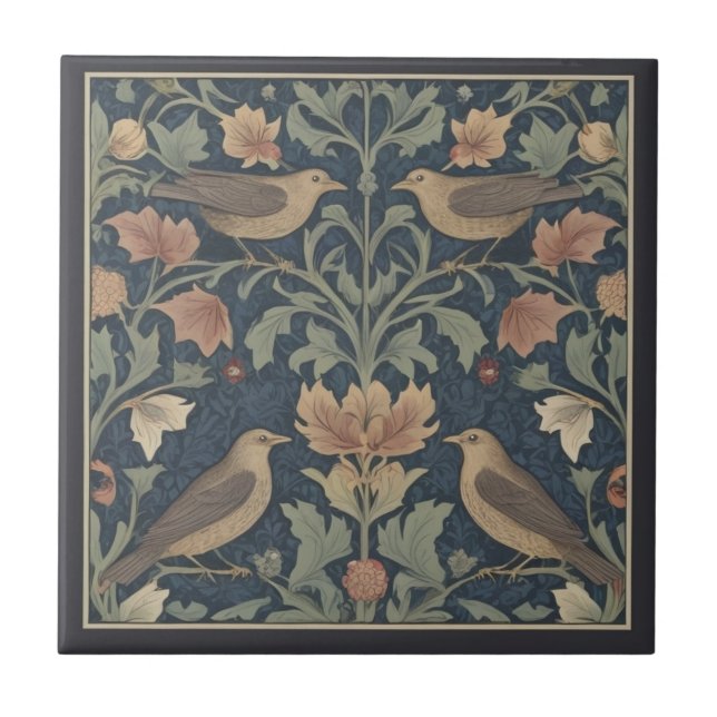 Blackbirds William Morris style Blackbird Ceramic Tile (Front)
