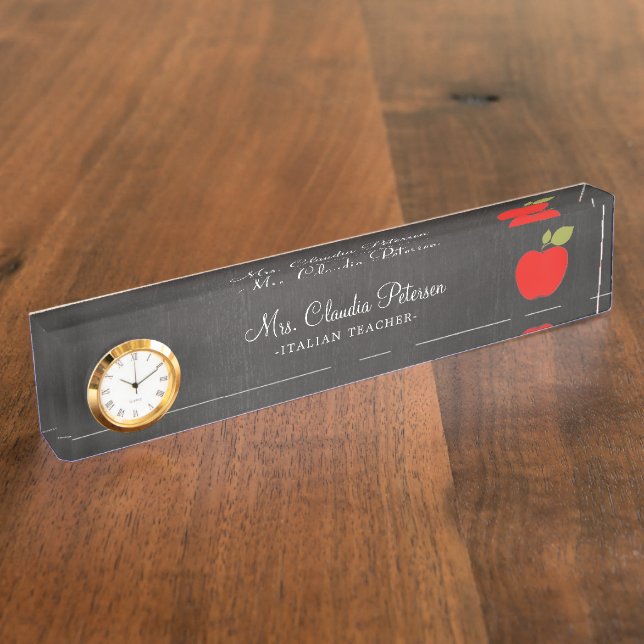Blackboard and Red Apple School Teacher Nameplate (Side)