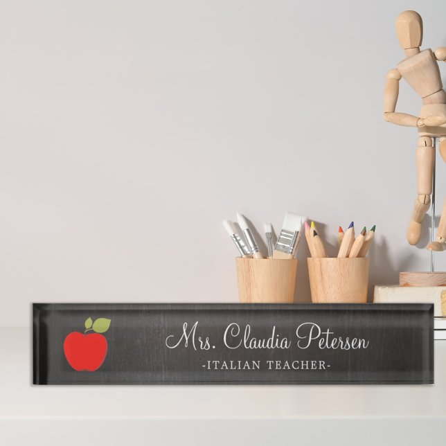 Blackboard and Red Apple School Teacher Nameplate (Creator Uploaded)