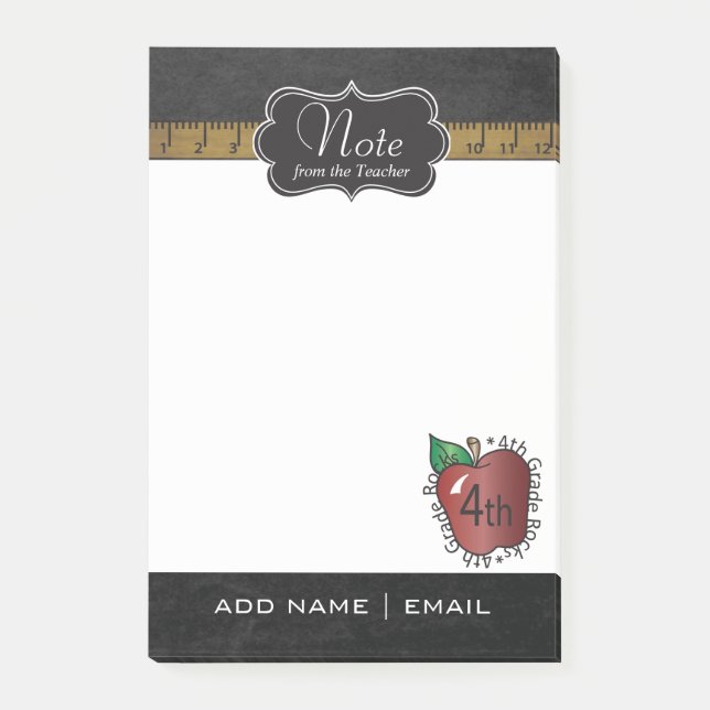 Blackboard Fourth Grade Teacher | DIY Text Post-it Notes (Front)