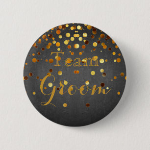 Blackboard Gold Glitter Foil Wedding Team Groom 6 Cm Round Badge