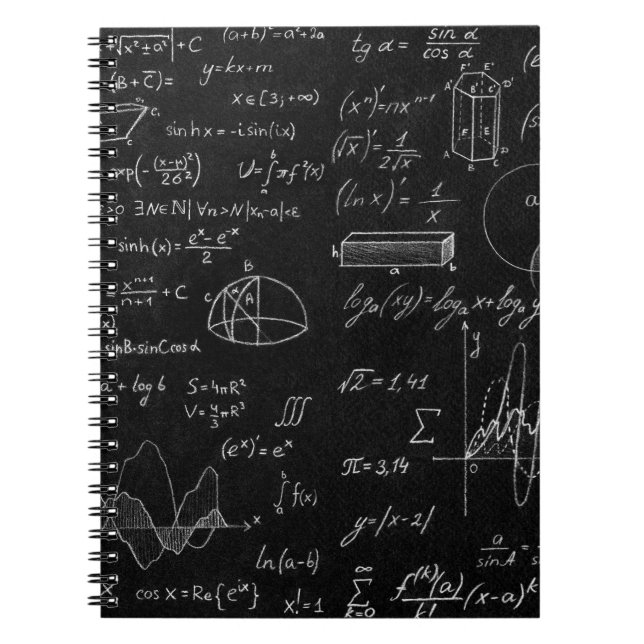 Blackboard inscribed with scientific formulas and  notebook (Front)