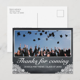 Blackboard Lace Graduation Thanks for Coming Photo Postcard
