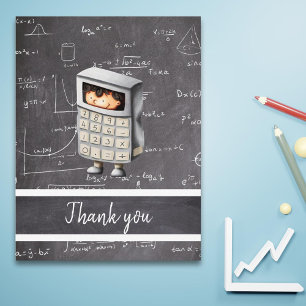 Blackboard mathematics calculator boy thank you holiday postcard