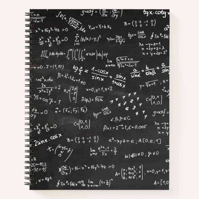 Blackboard Mathematics Equations Formulas Spiral Notebook (Front)