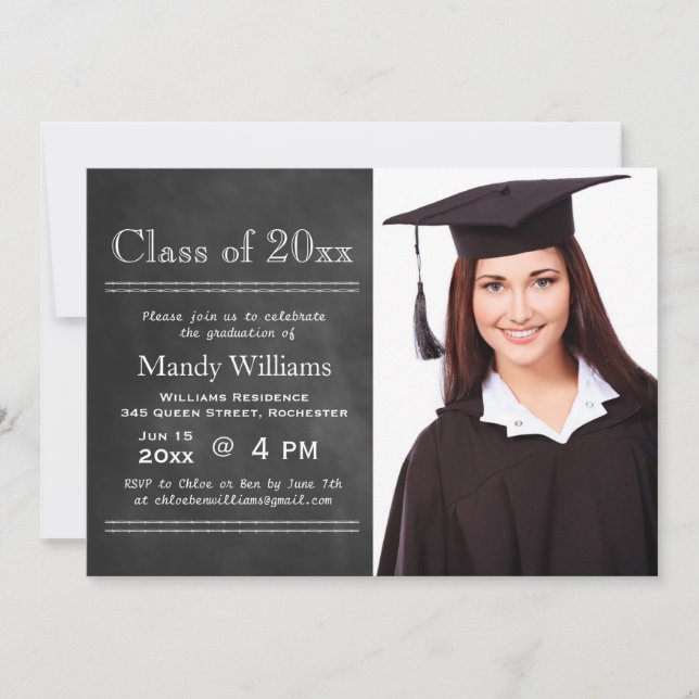 Blackboard Photo Graduation Invitation (Front)