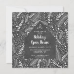 Blackboard Rustic Floral Christmas Open House Invitation<br><div class="desc">Rustic holiday open house invitation featuring a house framed by delicate white seasonal Christmas floral and greenery illustrations and simple white typography against a blackboard background.</div>