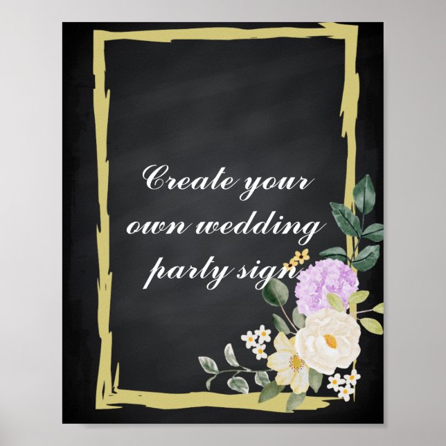 Blackboard Swirl White Border Wedding Party Sign (Front)