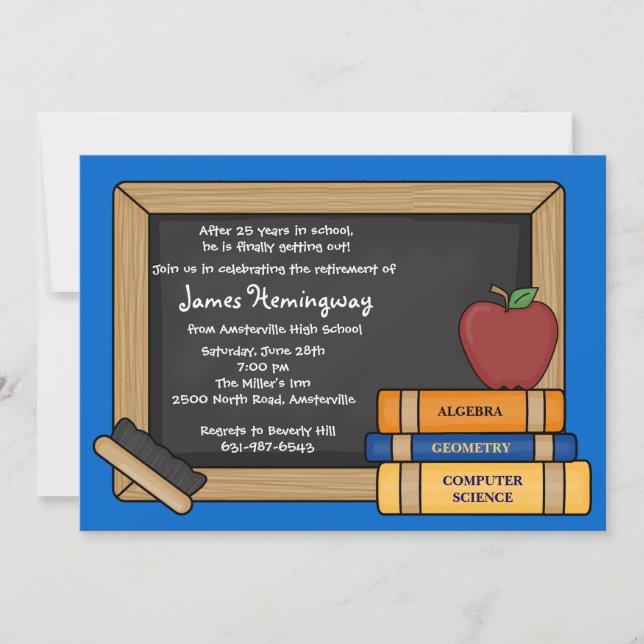 Blackboard Teacher's Retirement YOU PICK COLOR Invitation (Front)