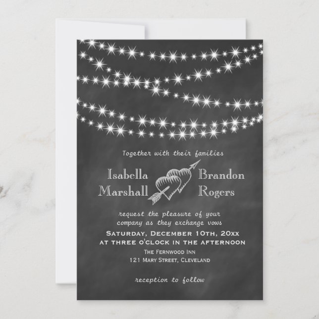 Blackboard Twinkle Lights Wedding Invitation (Front)
