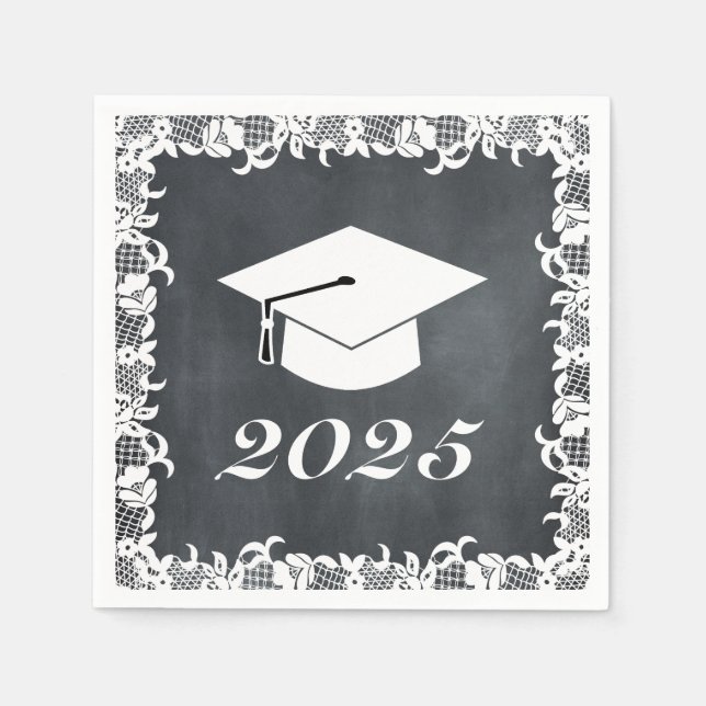 Blackboard & White Lace Graduation Hat Cap Napkin (Front)