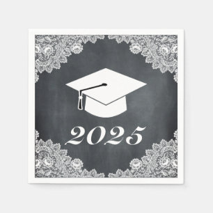 Blackboard & White Lace Graduation Hat Cap Napkins