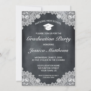 Blackboard & White Lace Graduation Invitation