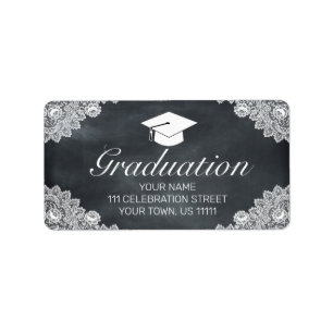 Blackboard & White Lace Graduation Invitation Label