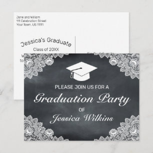 Blackboard White Lace Graduation Party Invitation