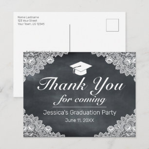 Blackboard & White Lace Graduation Thank You Postcard