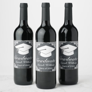 Blackboard & White Lace Graduation Wine Label