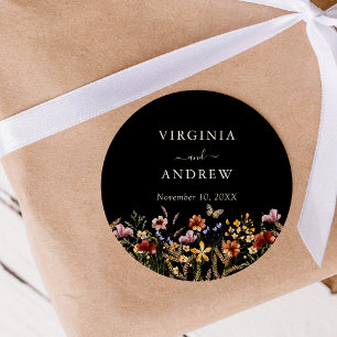 BlackBoho Wildflower Wedding Classic Round Sticker