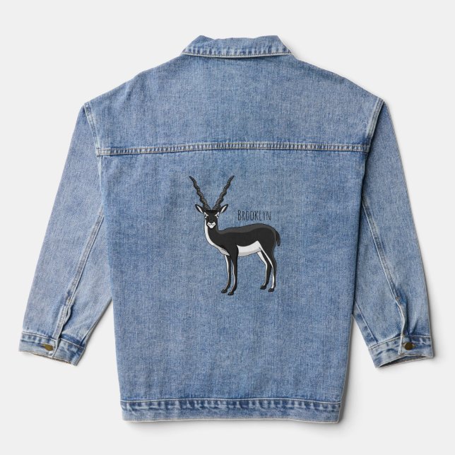 Blackbuck antelope illustration denim jacket (Back)