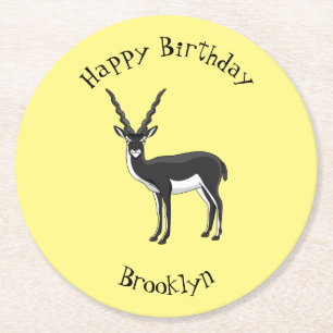 Blackbuck antelope illustration round paper coaster