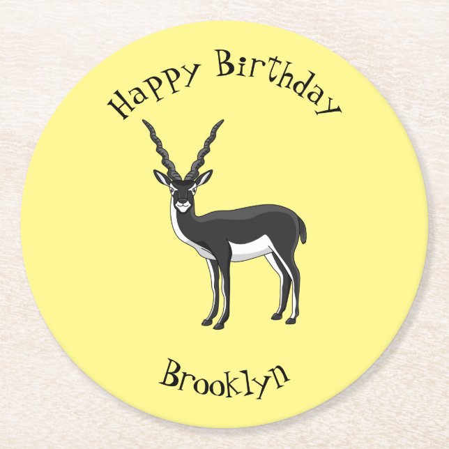 Blackbuck antelope illustration  round paper coaster (Front)