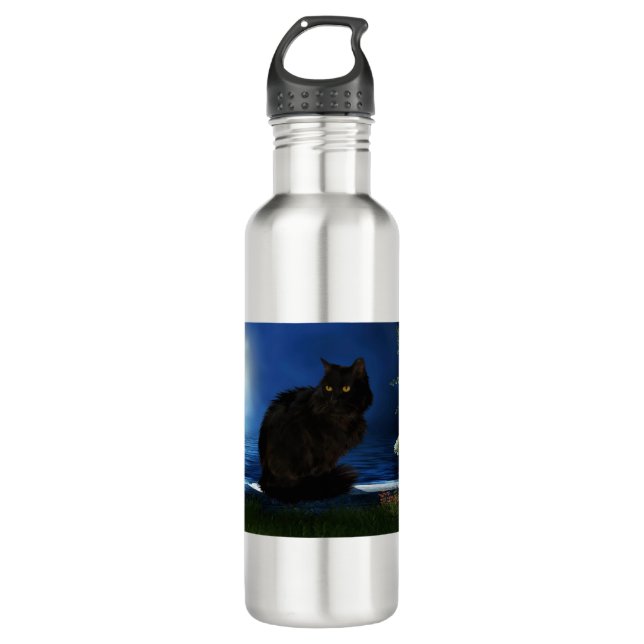 Blackcat Cat Black Domestic Animal 710 Ml Water Bottle (Front)