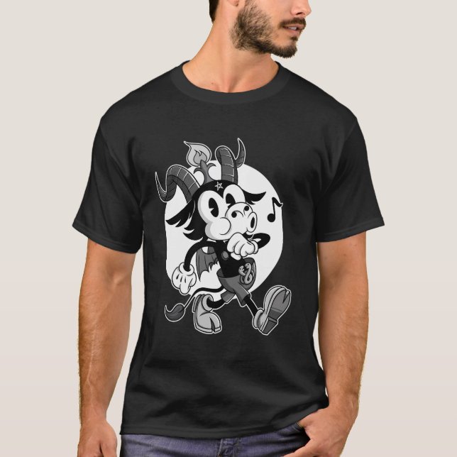 Blackcraft Atheist Satan Baphomet Goat Retro Carto T-Shirt (Front)