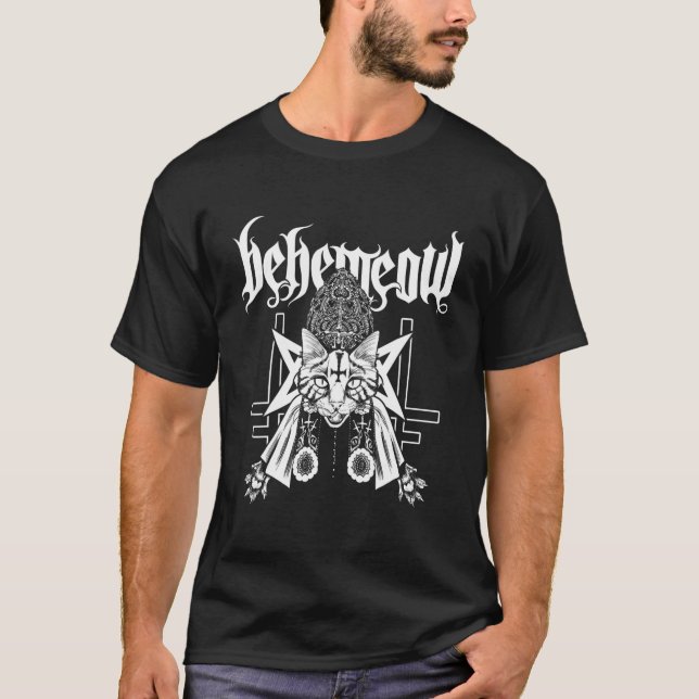 Blackcraft Behemeow Cute Satanic Death Metal Cat T-Shirt (Front)