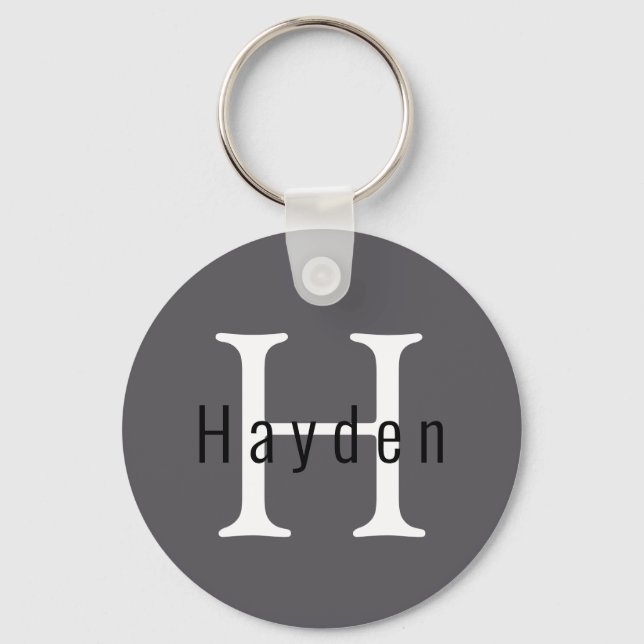 Blackened Pearl Modern Custom Monogram Simple Cute Key Ring (Front)