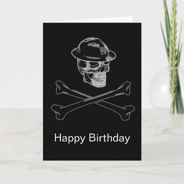 Blackened Skull and Crossbones Birthday Card (Front)