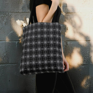 Blackened sparkling floral art tote bag