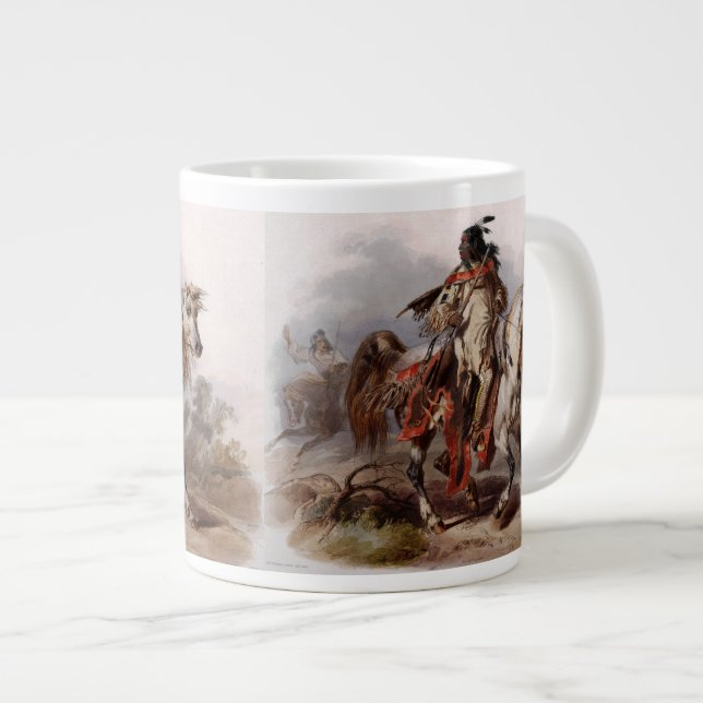 Blackfoot Indian On Arabian Horse being chased Large Coffee Mug (Front Right)