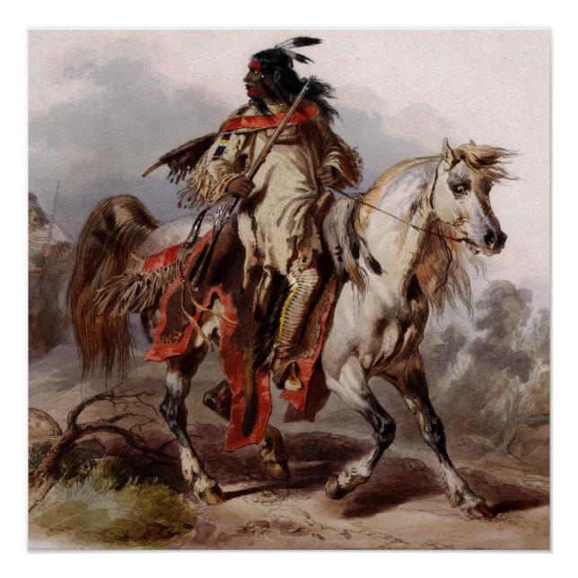 Blackfoot Indian On Arabian Horse being chased Poster (Front)