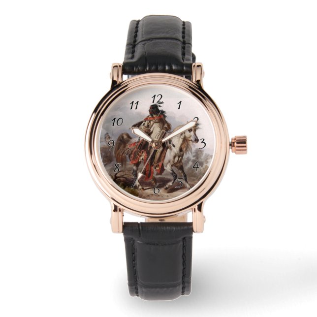 Blackfoot Indian On Arabian Horse being chased Watch (Front)