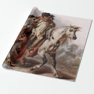 Blackfoot Indian On Arabian Horse being chased Wrapping Paper